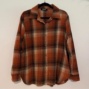 Soft Orange and Black Plaid Flannel Casual Button Down Shirt